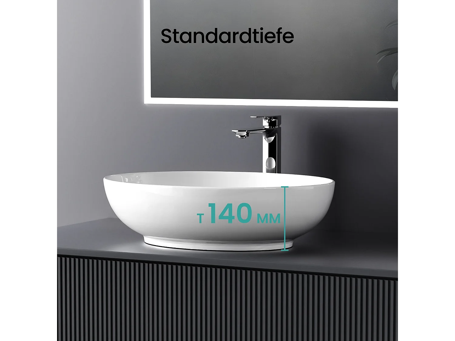 EMKE Vasque à Poser Ovale 520 x 395 x 130 mm, Lavabo de Salle de Bain en Céramique, Montage sur Comptoir, Blanc Brillant