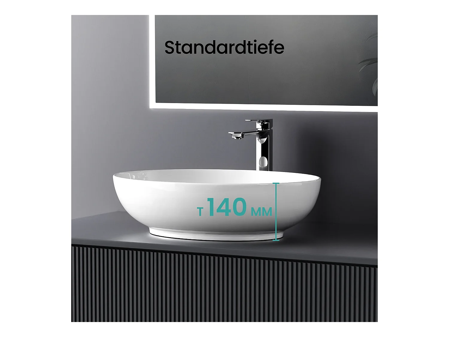 EMKE Vasque à Poser Ovale 520 x 395 x 130 mm, Lavabo de Salle de Bain en Céramique, Montage sur Comptoir, Blanc Brillant