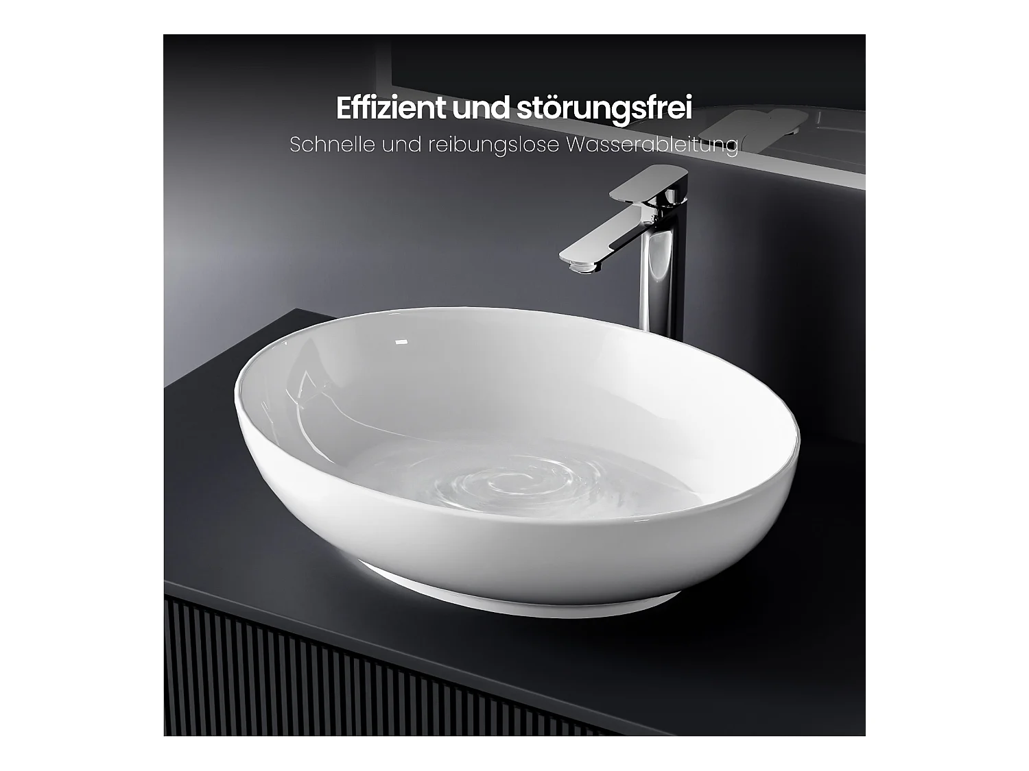 EMKE Vasque à Poser Ovale 520 x 395 x 130 mm, Lavabo de Salle de Bain en Céramique, Montage sur Comptoir, Blanc Brillant