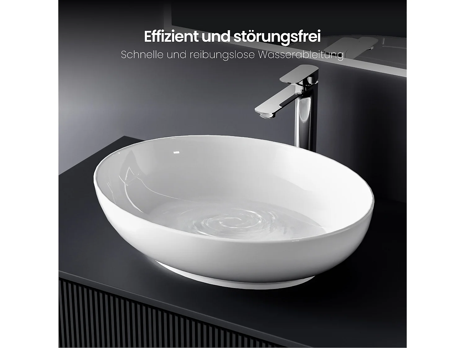 EMKE Vasque à Poser Ovale 520 x 395 x 130 mm, Lavabo de Salle de Bain en Céramique, Montage sur Comptoir, Blanc Brillant