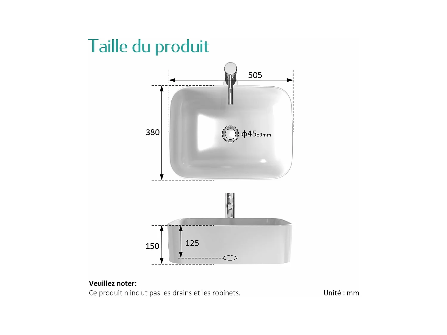 EMKE Opzetwastafel - Keramiek - Mat Wit - 50.5x38x15 cm - Badkamer Wasbak