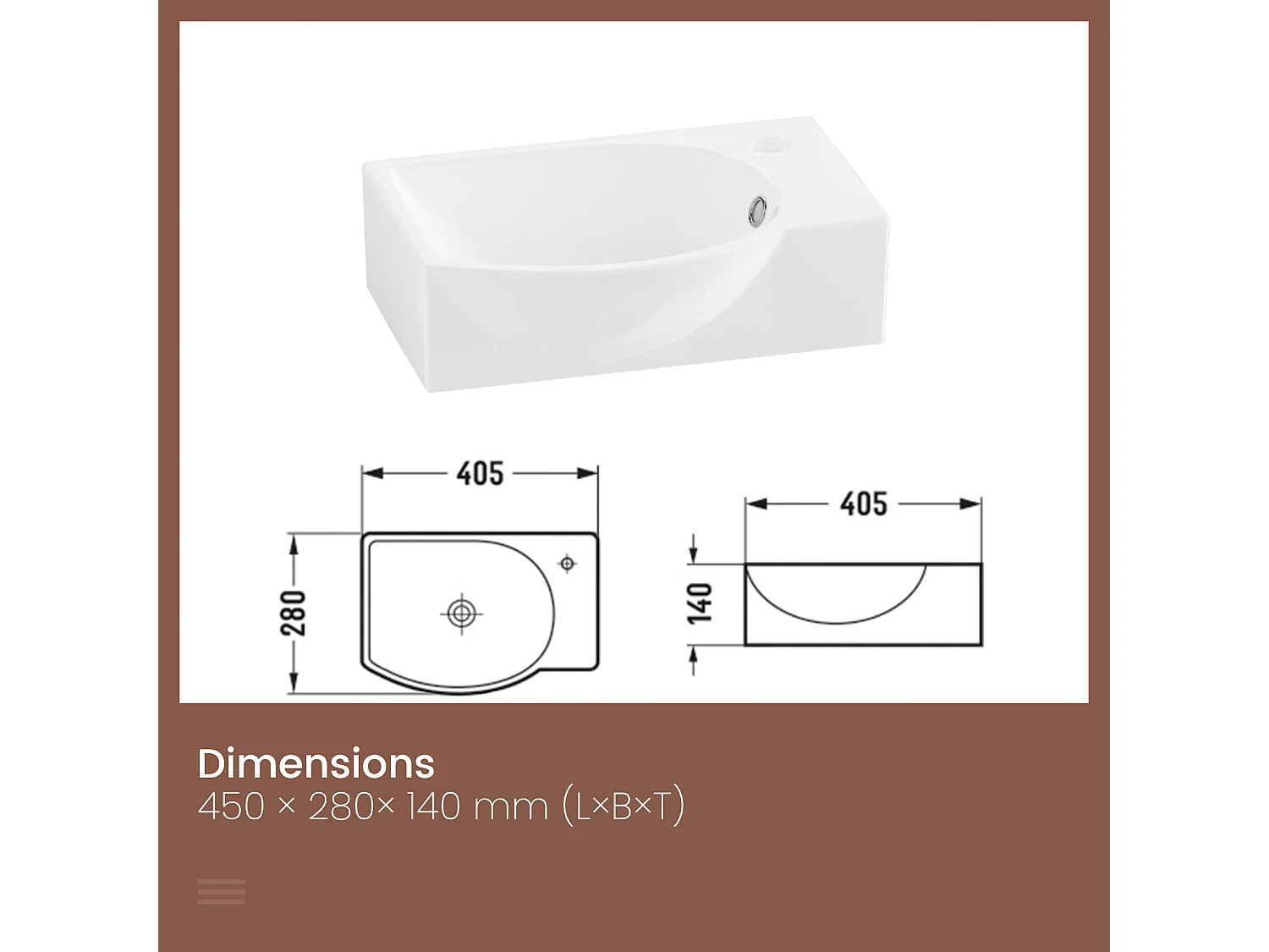 EMKE Lavabo Mural de Salle de Bain 405 x 280 x 140 mm, Vasque Rectangulaire en Céramique, Trou pour Robinet à Gauche, Blanc Brillant