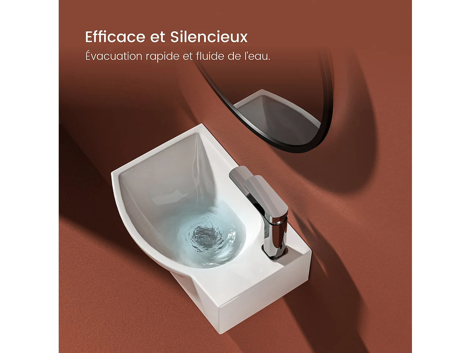 EMKE Lavabo Mural de Salle de Bain 405 x 280 x 140 mm, Vasque Rectangulaire en Céramique, Trou pour Robinet à Gauche, Blanc Brillant