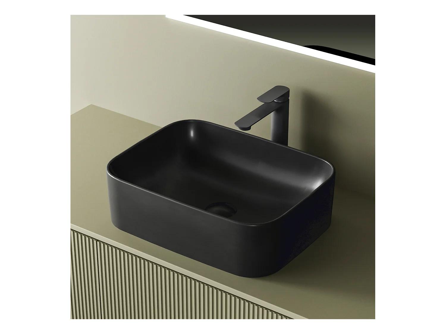 EMKE Vasque à Poser 505 x 380 x 150 mm, Lavabo Rectangulaire en Céramique pour Salle de Bain, Coins Arrondis R, Gris Foncé Mat