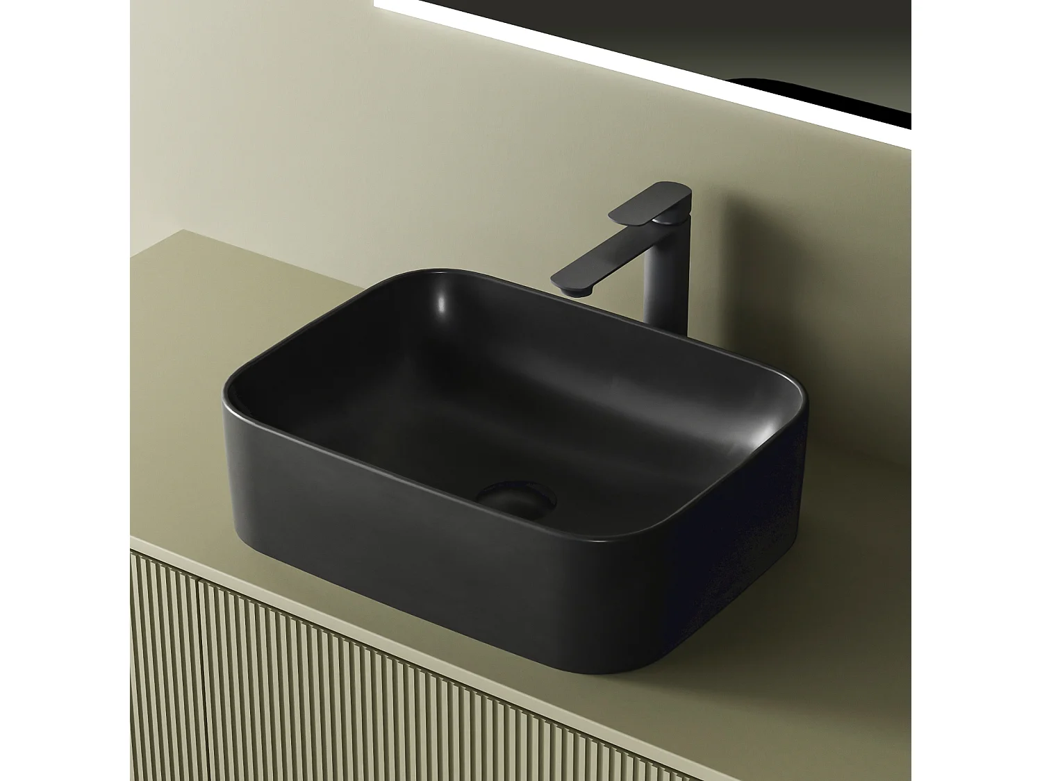 EMKE Vasque à Poser 505 x 380 x 150 mm, Lavabo Rectangulaire en Céramique pour Salle de Bain, Coins Arrondis R, Gris Foncé Mat