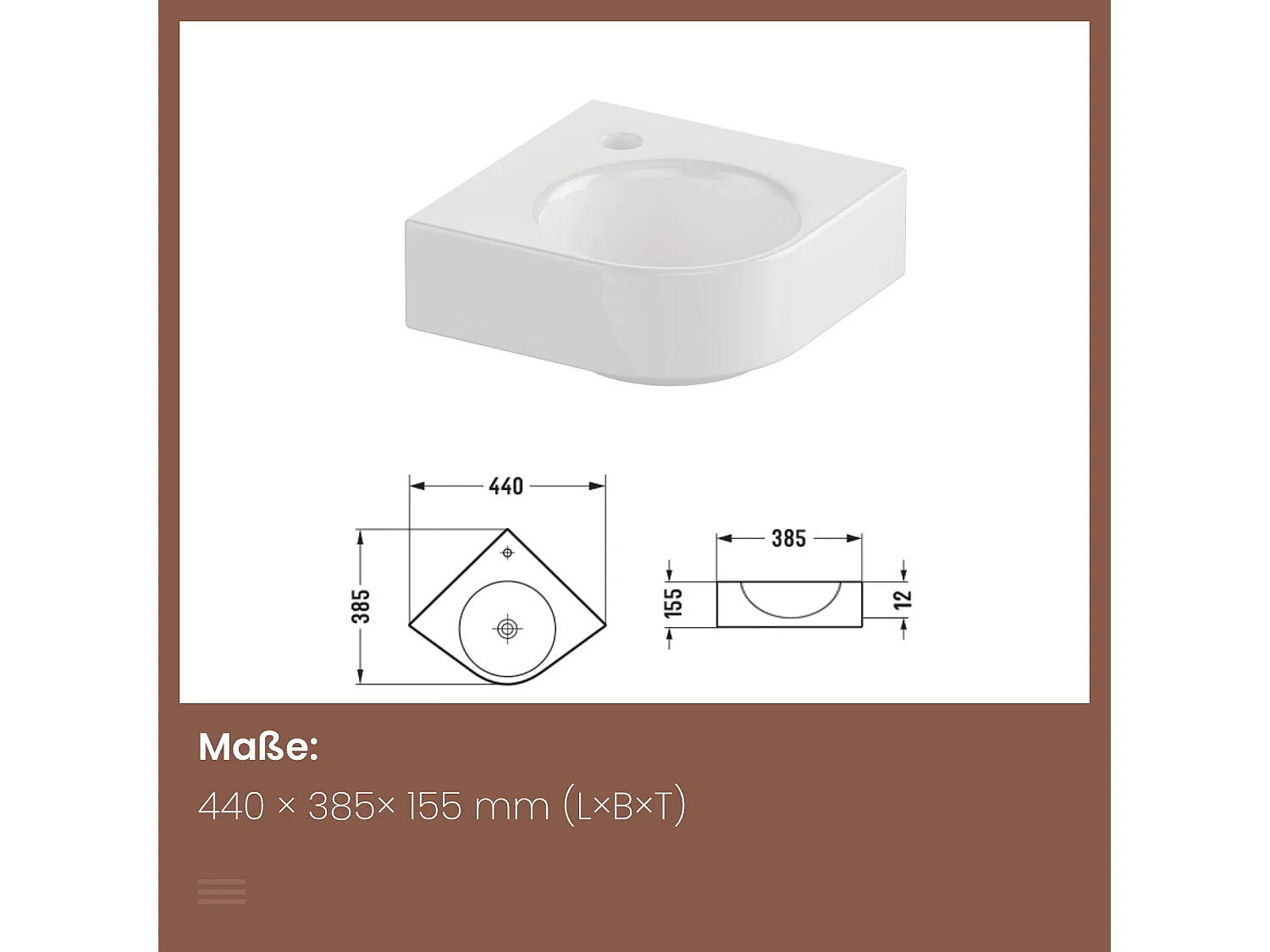 WASCHBECKEN Wandmontage Weiß Glänzend 44/ 38,5/ 15,5 cm