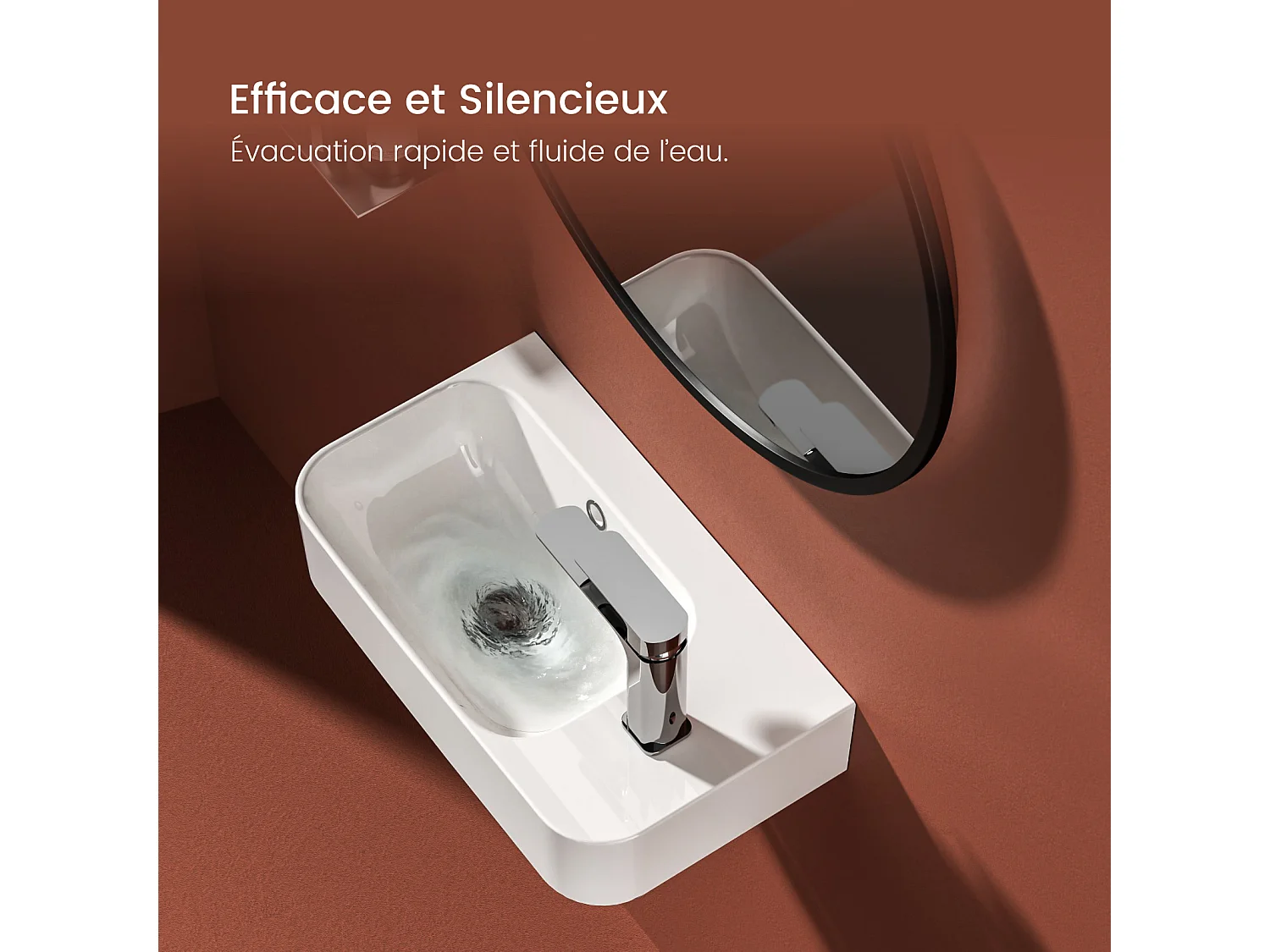 EMKE Lavabo Mural de Salle de Bain 450 x 265 x 156 mm, Vasque Rectangulaire en Céramique, Trou pour Robinet à Gauche, Blanc Brillant