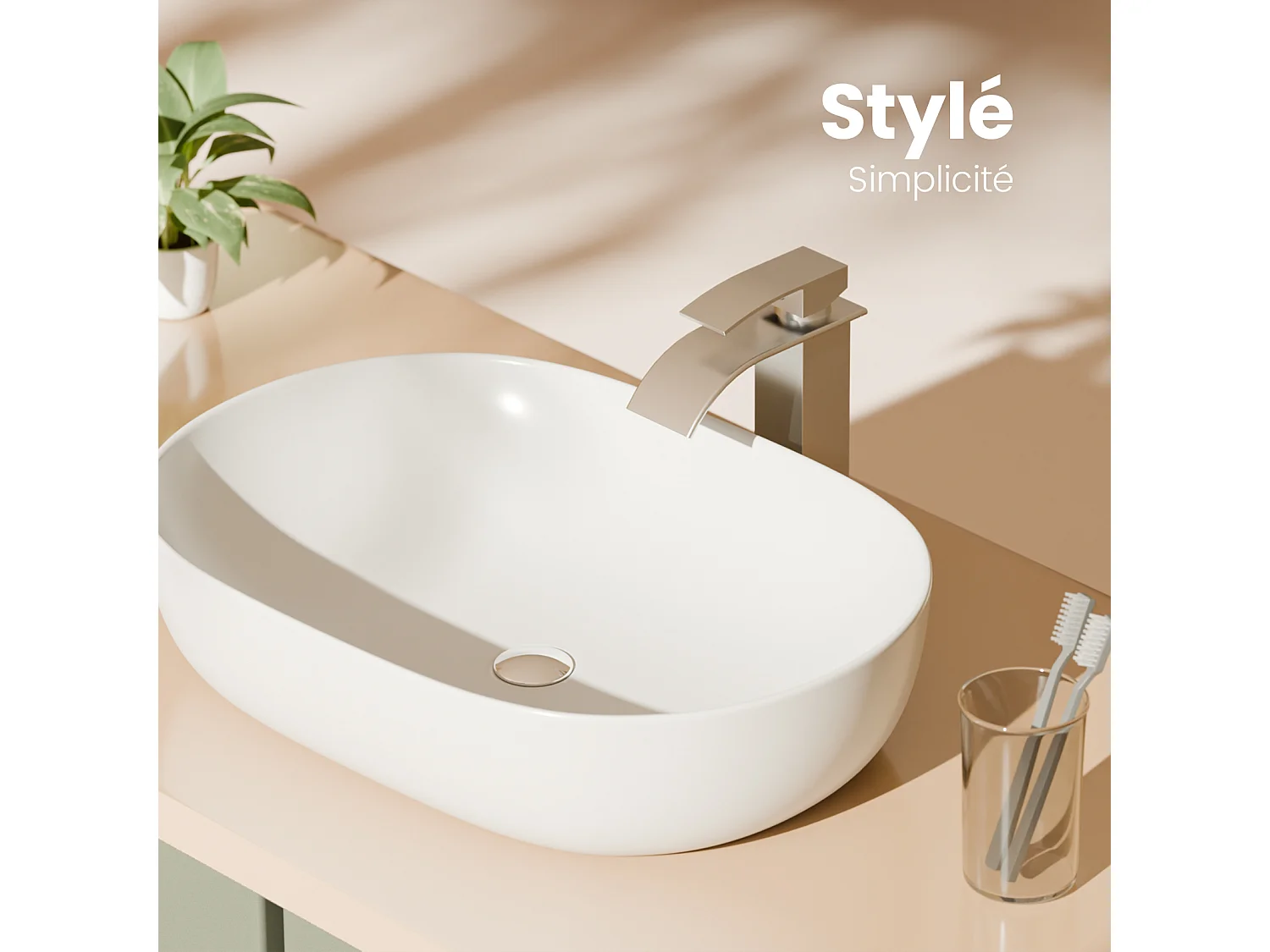 EMKE Opzetwastafel - Keramiek - Glans Wit - 60x41.5x13.5 cm - Badkamer Wasbak