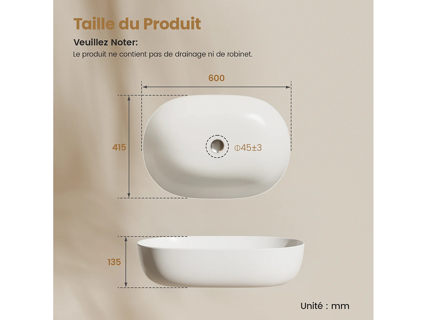 EMKE Opzetwastafel - Keramiek - Glans Wit - 60x41.5x13.5 cm - Badkamer Wasbak