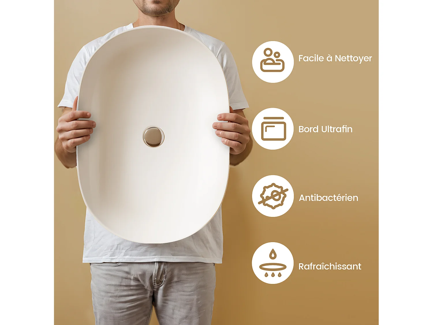 EMKE Opzetwastafel - Keramiek - Glans Wit - 60x41.5x13.5 cm - Badkamer Wasbak