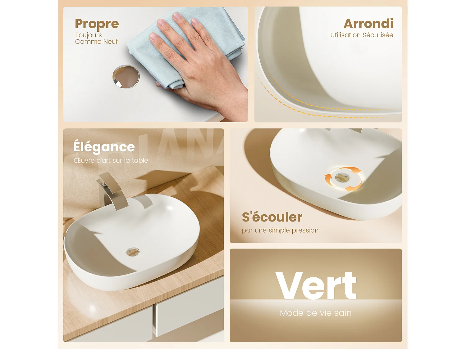 EMKE Opzetwastafel - Keramiek - Glans Wit - 60x41.5x13.5 cm - Badkamer Wasbak