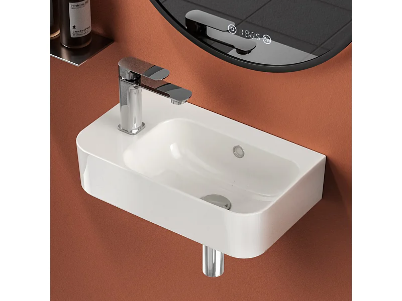 WASCHBECKEN Rechteckig Hahnloch rechts Weiß