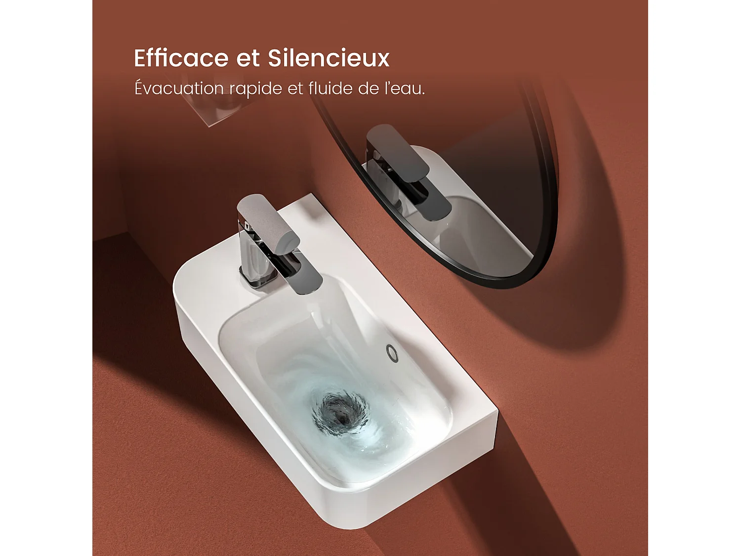 EMKE Lavabo Mural de Salle de Bain 450 x 265 x 156 mm, Vasque Rectangulaire en Céramique, Trou pour Robinet à Droite, Blanc Brillant