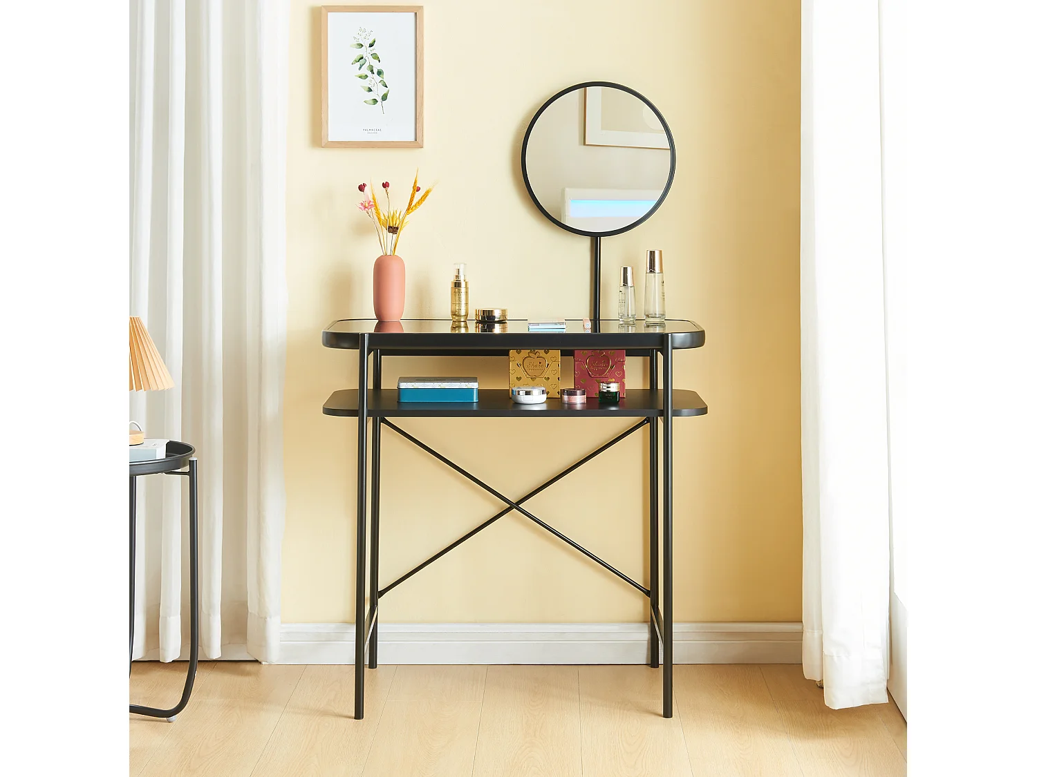 Coiffeuse Hjelmeland acier verre 129 x 80 x 44 cm noir [en.casa]