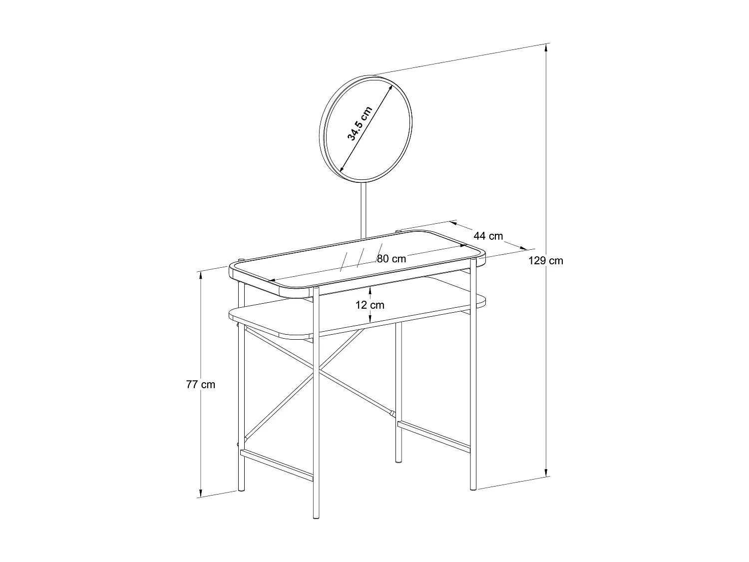 Coiffeuse Hjelmeland acier verre 129 x 80 x 44 cm noir [en.casa]