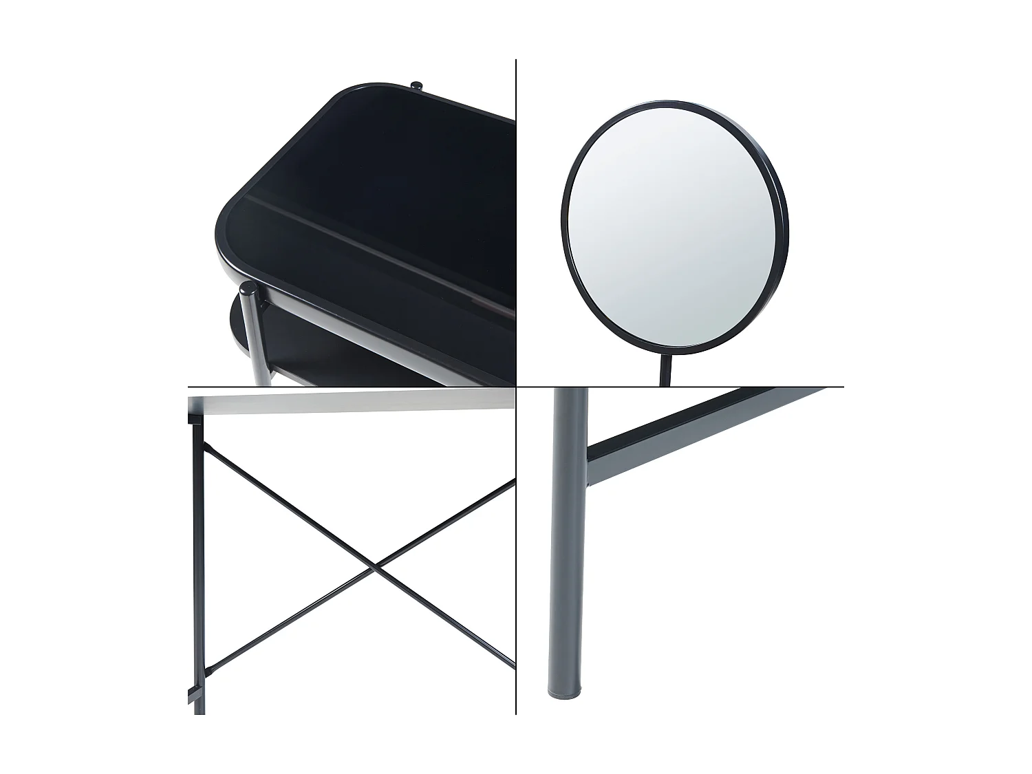 Coiffeuse Hjelmeland acier verre 129 x 80 x 44 cm noir [en.casa]