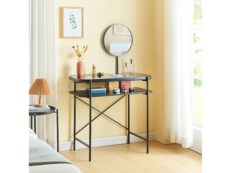 Coiffeuse Hjelmeland acier verre 129 x 80 x 44 cm noir [en.casa]