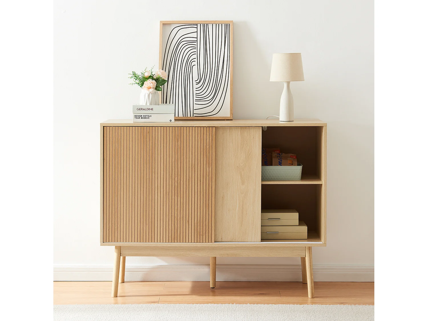 Buffet Landskrona 90 x 115 x 40 cm effet chêne [en.casa]