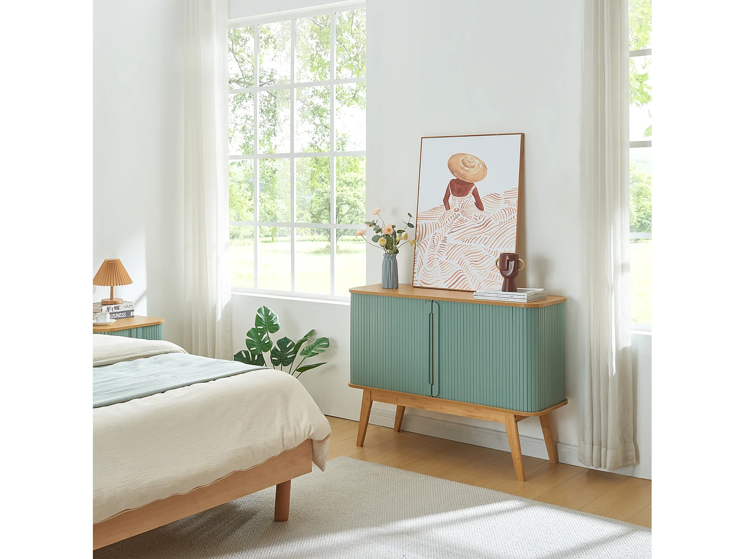 Buffet Tysvær bambou 110 x 40 x 80 cm naturel bleu [en.casa]