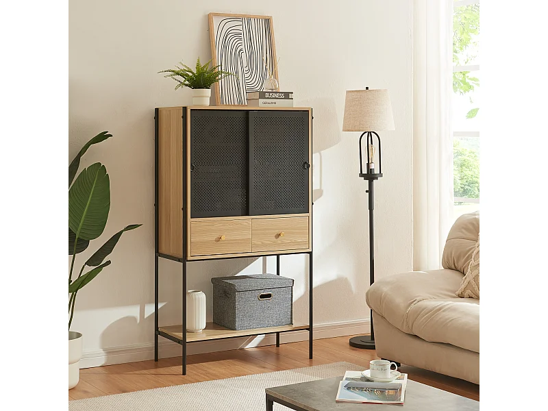 Buffet haut Tysnes 140 x 80 x 40 cm effet chêne noir [en.casa]