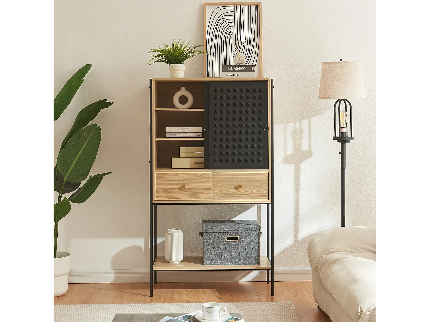 Buffet haut Tysnes 140 x 80 x 40 cm effet chêne noir [en.casa]