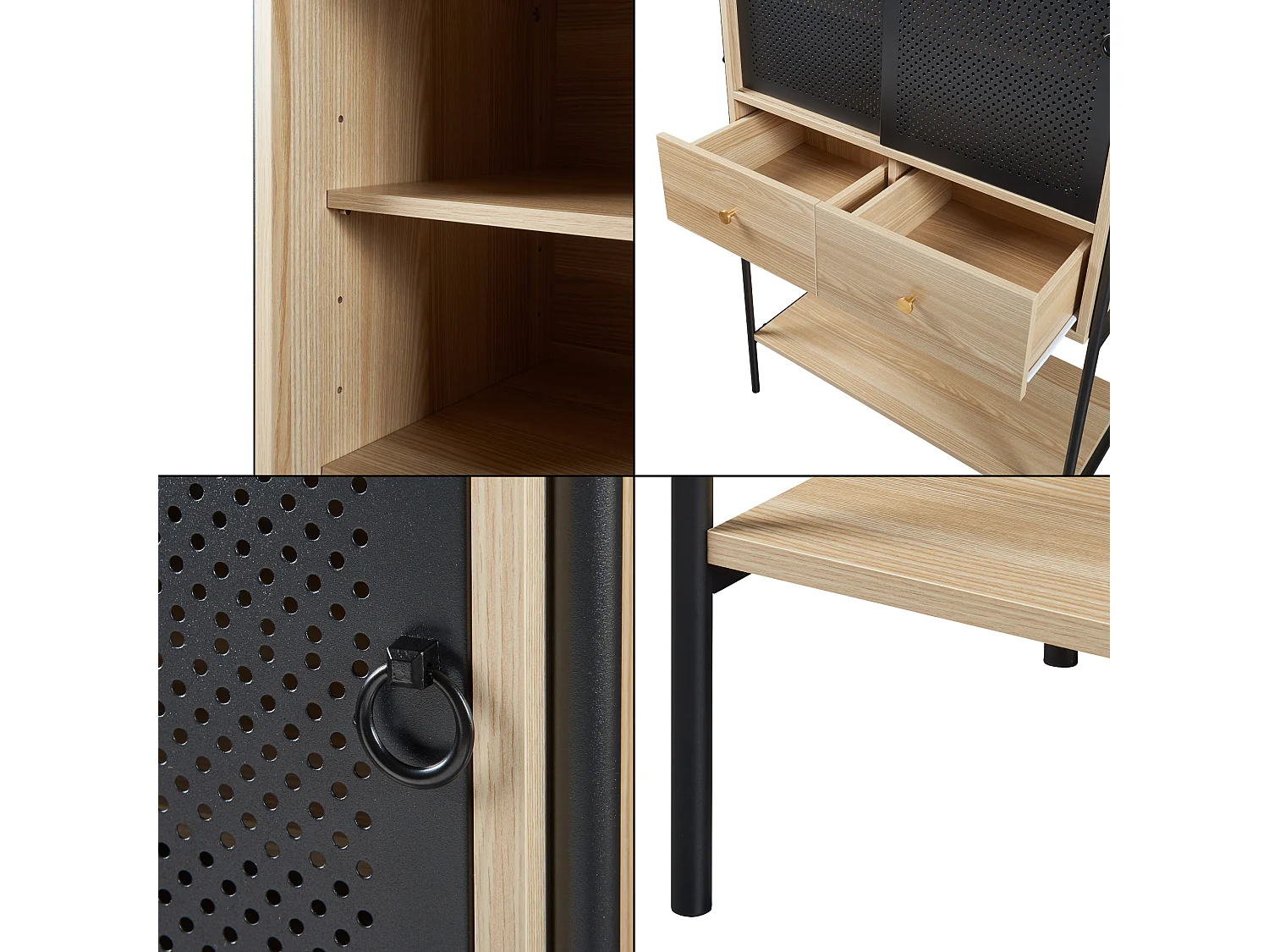 Buffet haut Tysnes 140 x 80 x 40 cm effet chêne noir [en.casa]