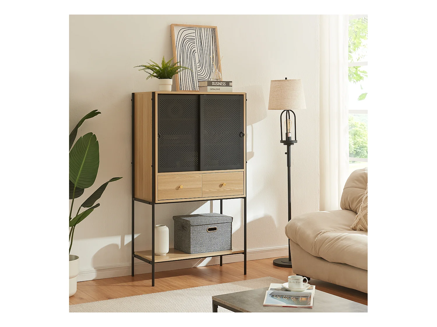 Buffet haut Tysnes 140 x 80 x 40 cm effet chêne noir [en.casa]