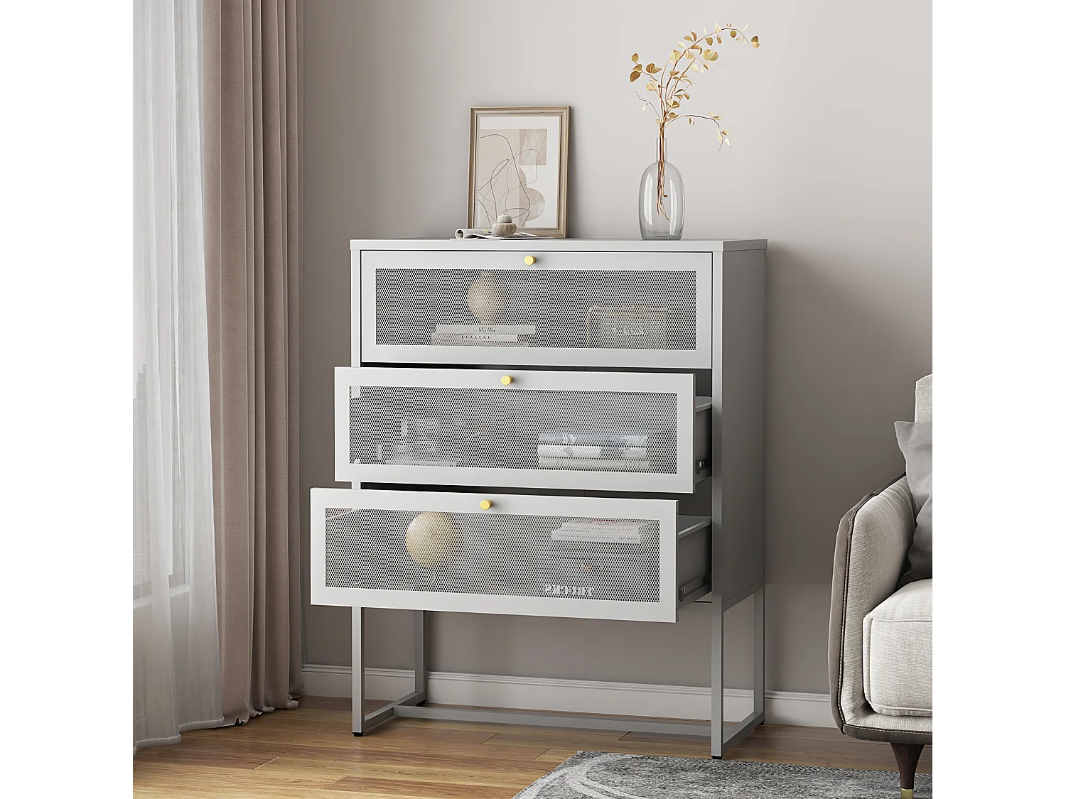 Commode Sund acier 105 x 80 x 40 cm gris [en.casa]