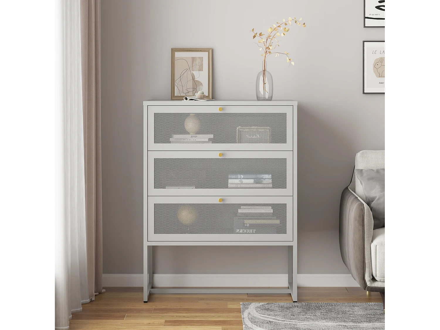 Commode Sund acier 105 x 80 x 40 cm gris [en.casa]