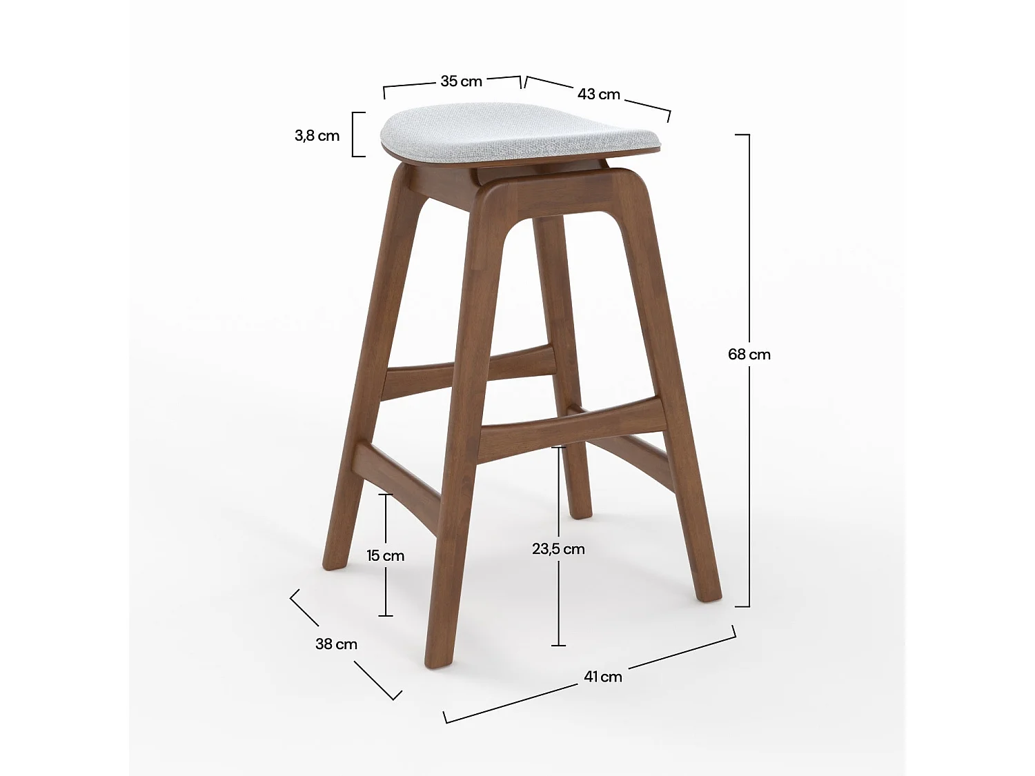 2er Set Barstühle aus dunklem Holz und hellgrauem Stoff 65,5 cm - Jude
