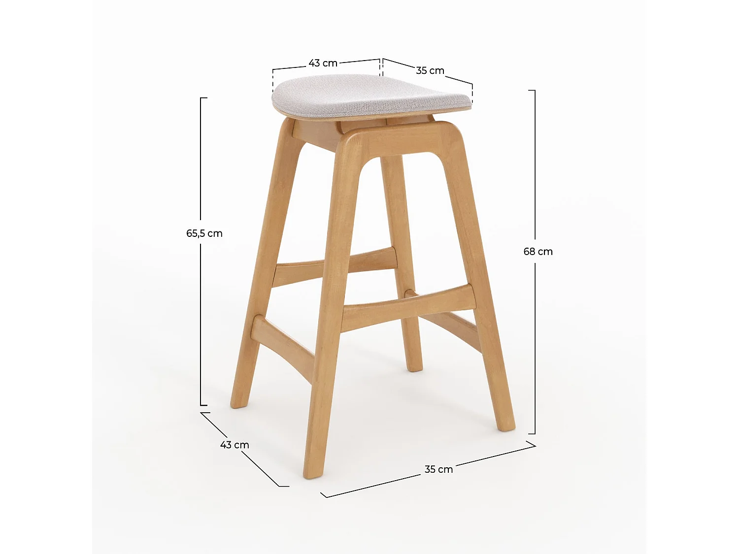 Lot de 2 tabourets pour îlot central 65,5 cm en bois et tissu beige - Jude