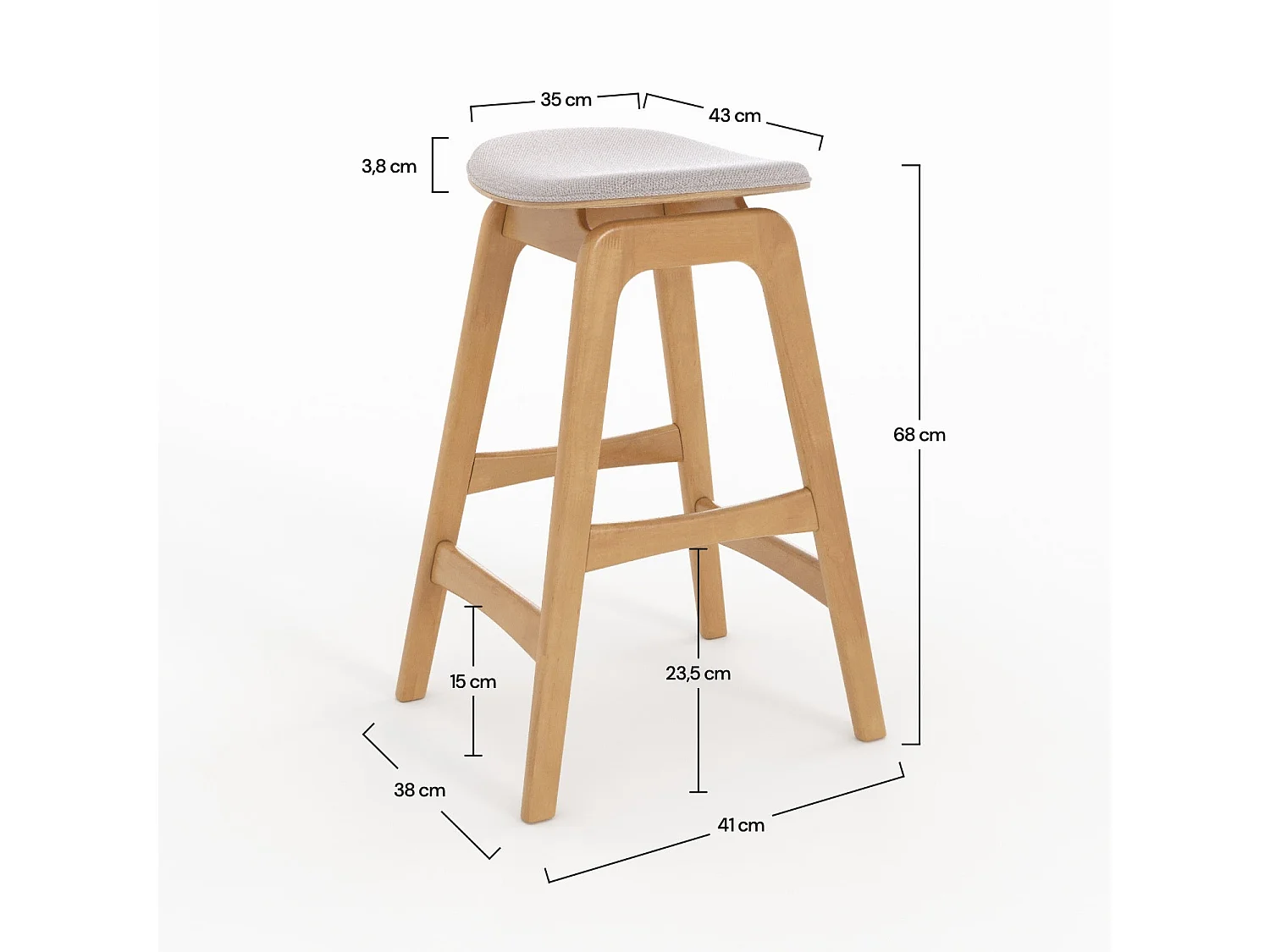 Set de 2 taburetes para isla central en madera y tela beige 65,5 cm - Jude