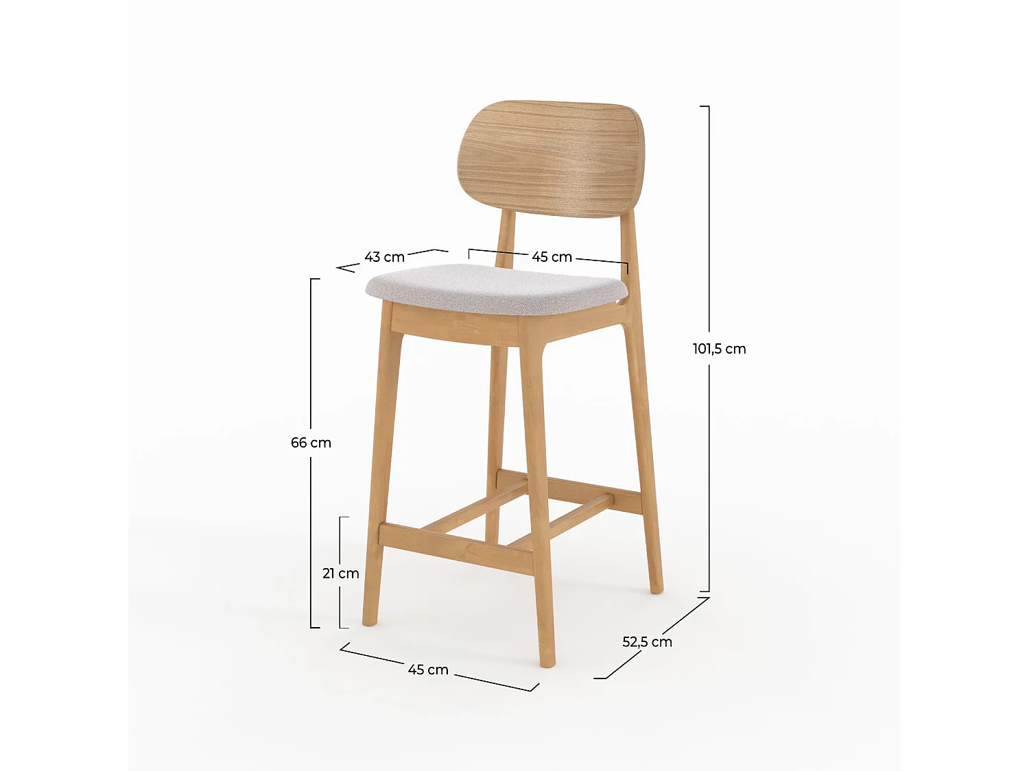Set de 2 sillas para isla central en madera y tela beige 66 cm - Charlize