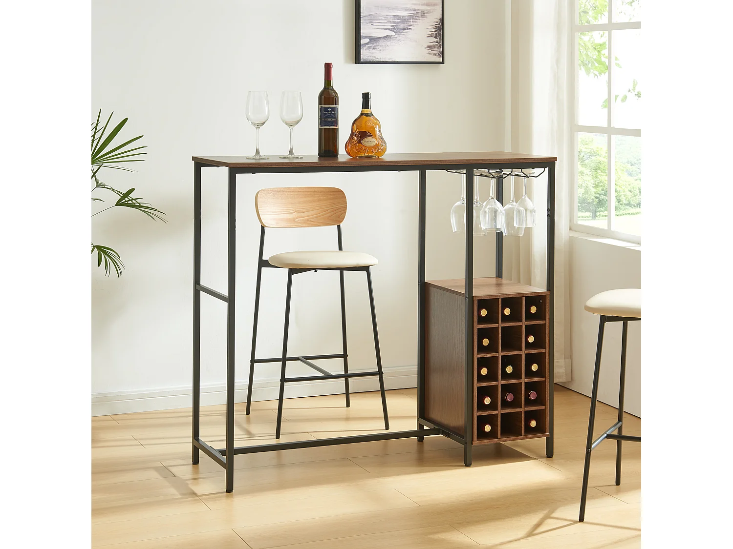 Table de bar Trøndelag 120 x 40 x 105 cm noir effet noyer [en.casa]