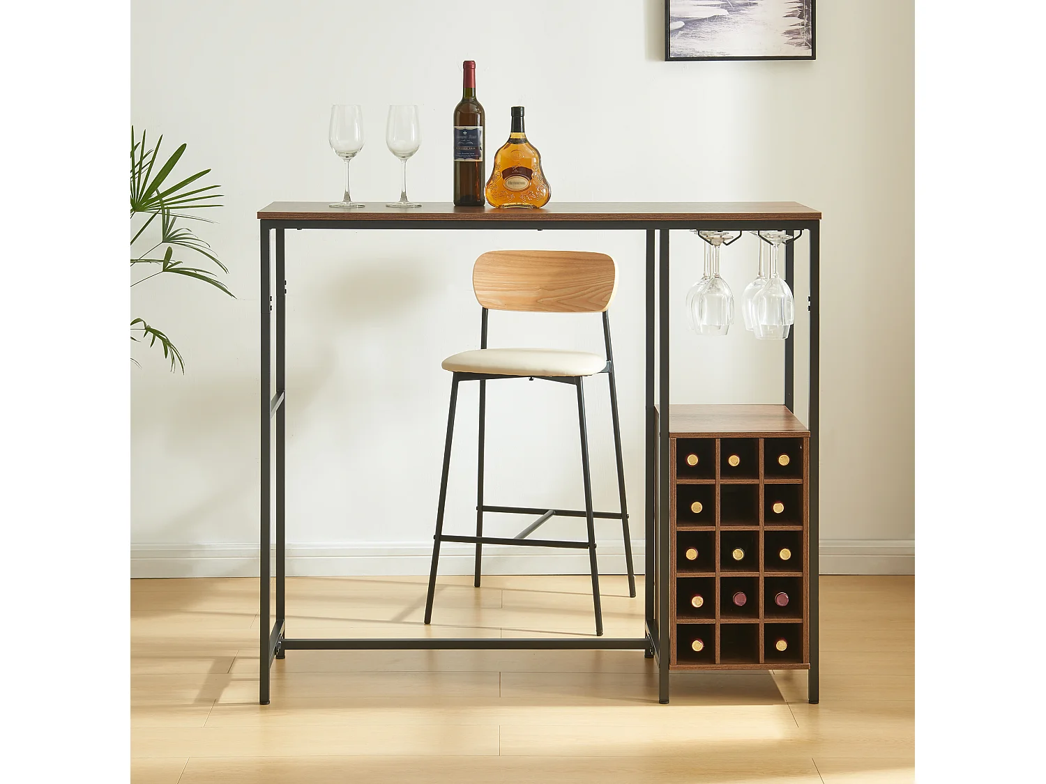 Table de bar Trøndelag 120 x 40 x 105 cm noir effet noyer [en.casa]