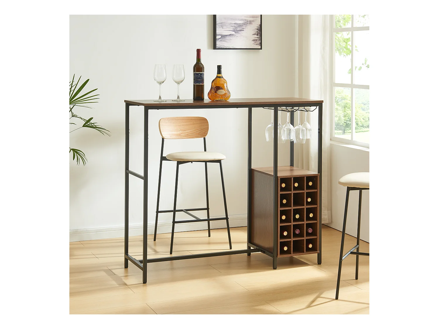 Table de bar Trøndelag 120 x 40 x 105 cm noir effet noyer [en.casa]