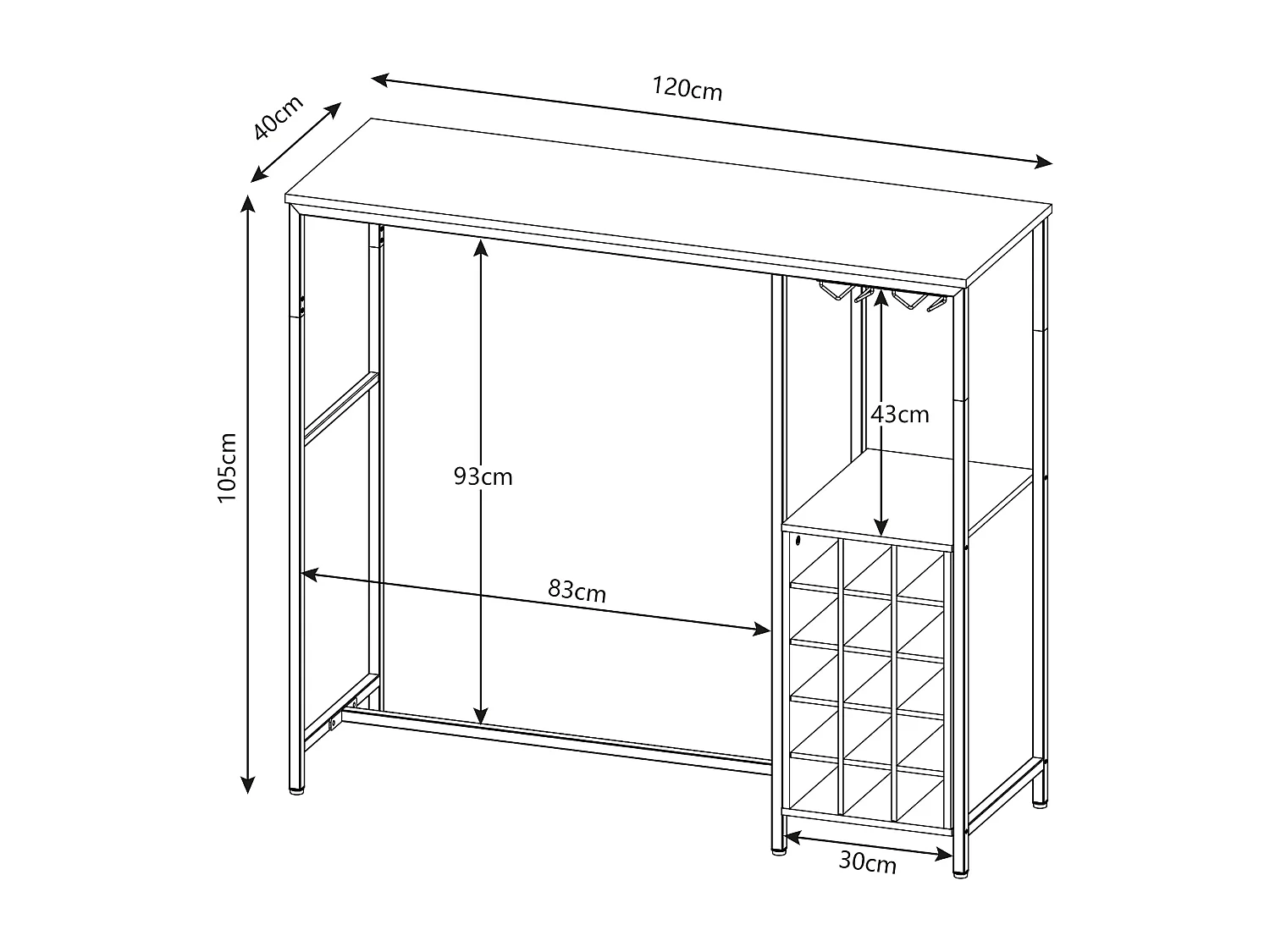 Table de bar Trøndelag 120 x 40 x 105 cm noir effet noyer [en.casa]