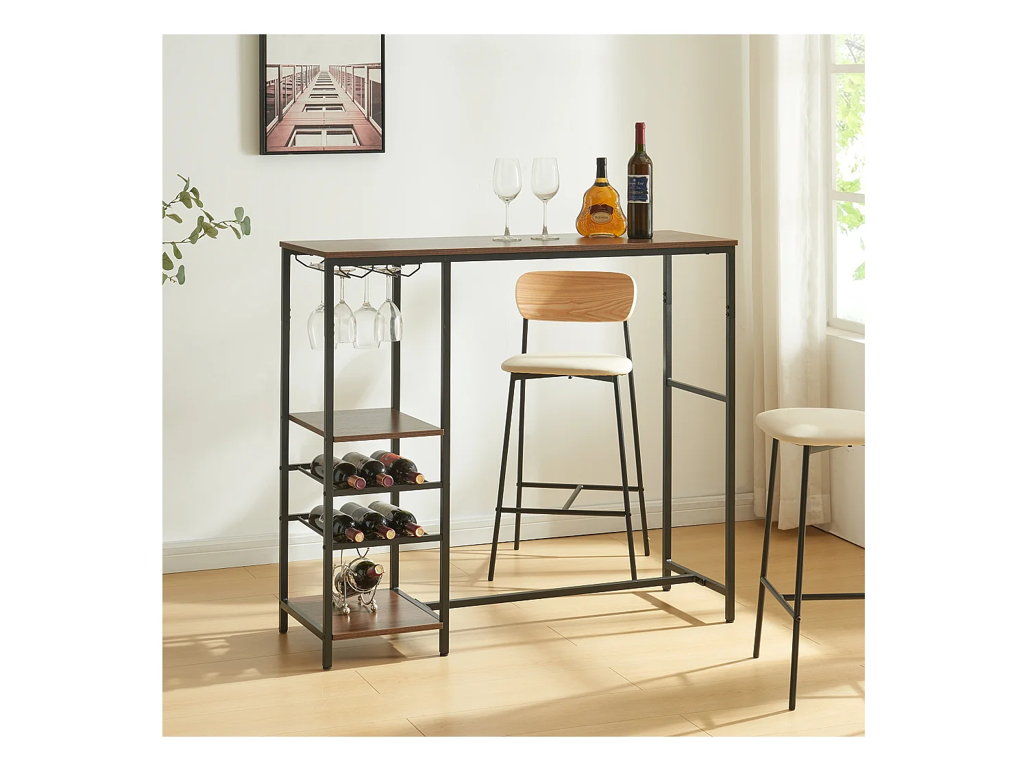 Table de bar Stjørdal 120 x 40 x 105 cm noir effet noyer [en.casa]