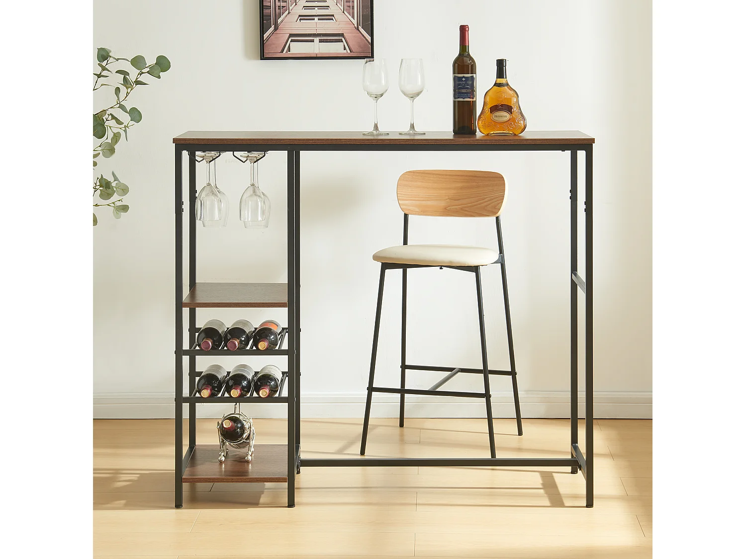 Table de bar Stjørdal 120 x 40 x 105 cm noir effet noyer [en.casa]