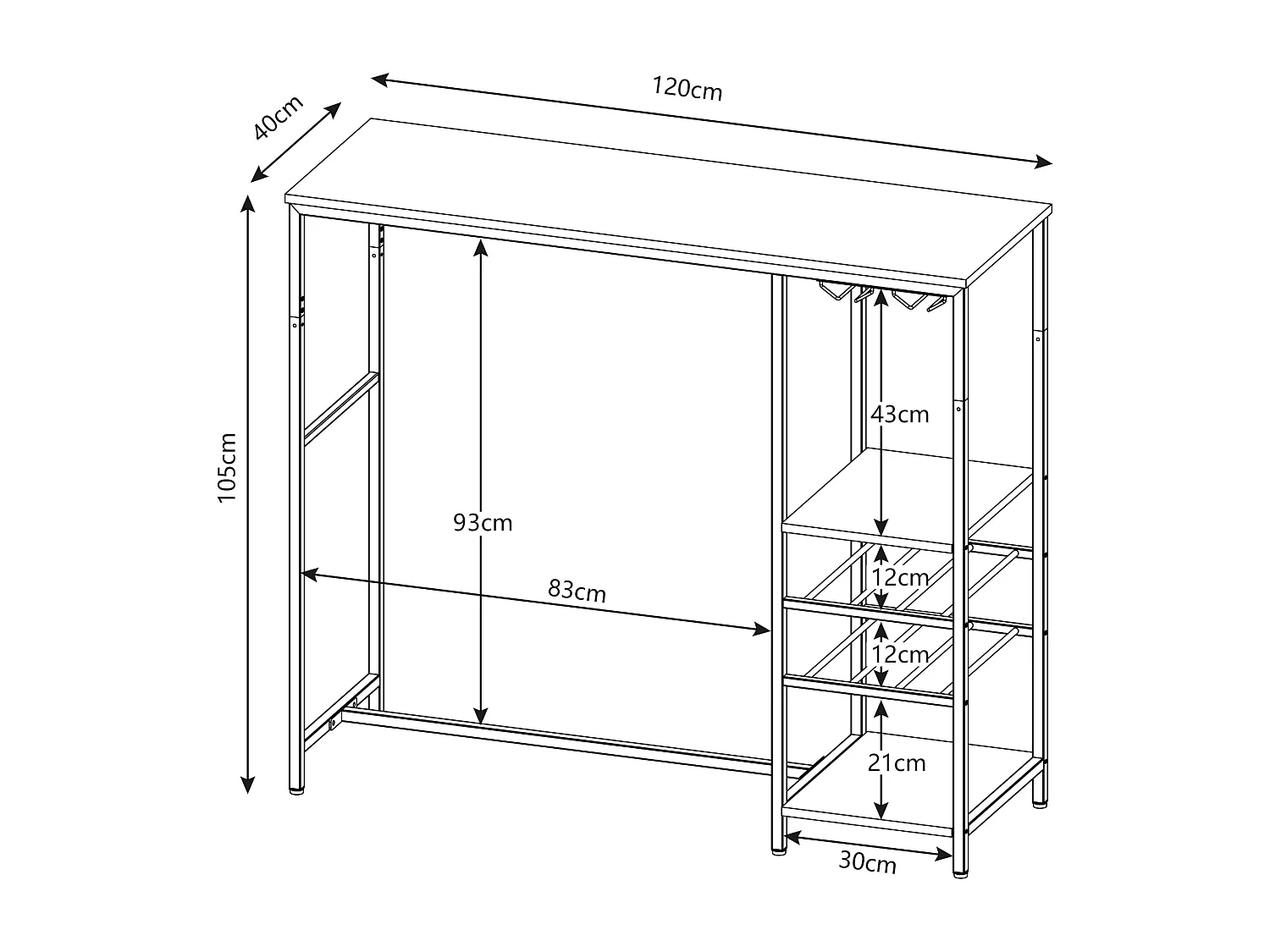 Table de bar Stjørdal 120 x 40 x 105 cm noir effet noyer [en.casa]