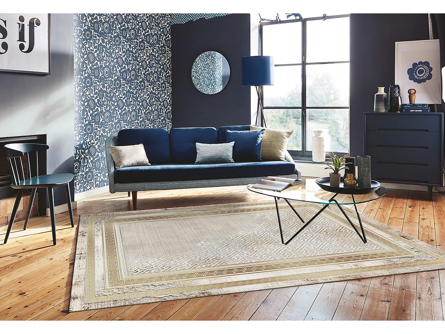 Tapis de salon 300x400 cm Polycoton Najat Or