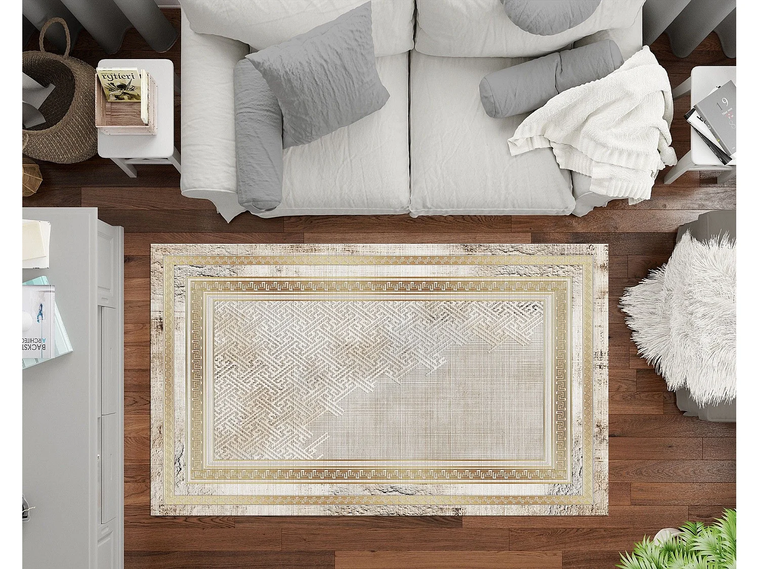 Tapis de salon 300x400 cm Polycoton Najat Or