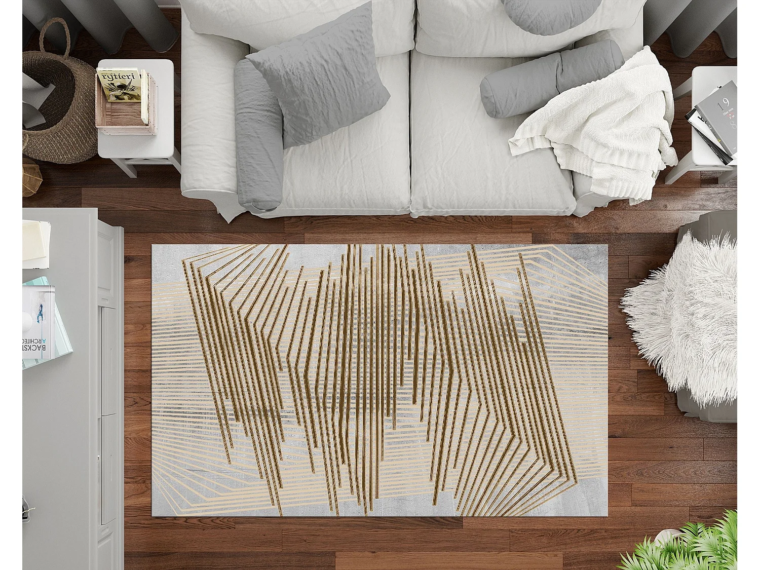 Tapis de salon 300x400 cm Polycoton Nour Or