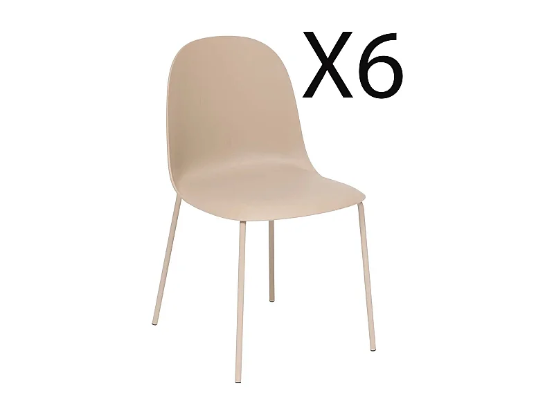 Lot de 6 chaises en Polypropylène coloris beige, avec pieds en métal coloris beige