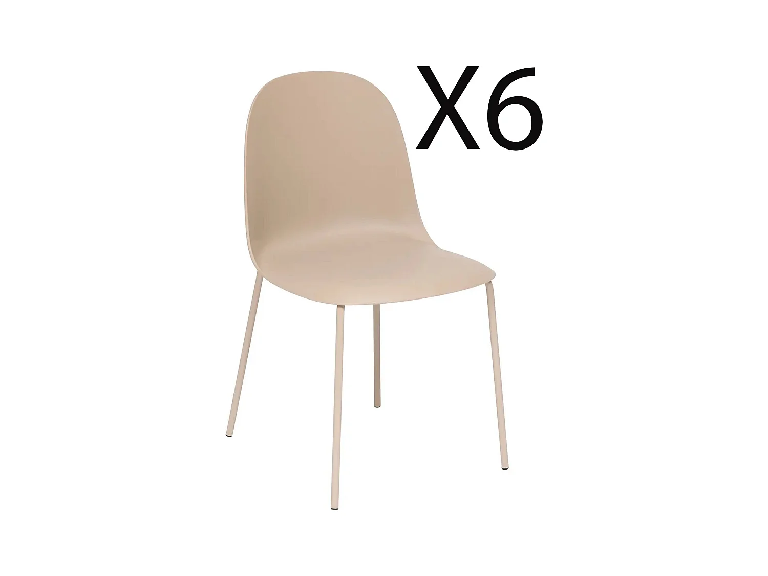 Lot de 6 chaises en Polypropylène coloris beige, avec pieds en métal coloris beige