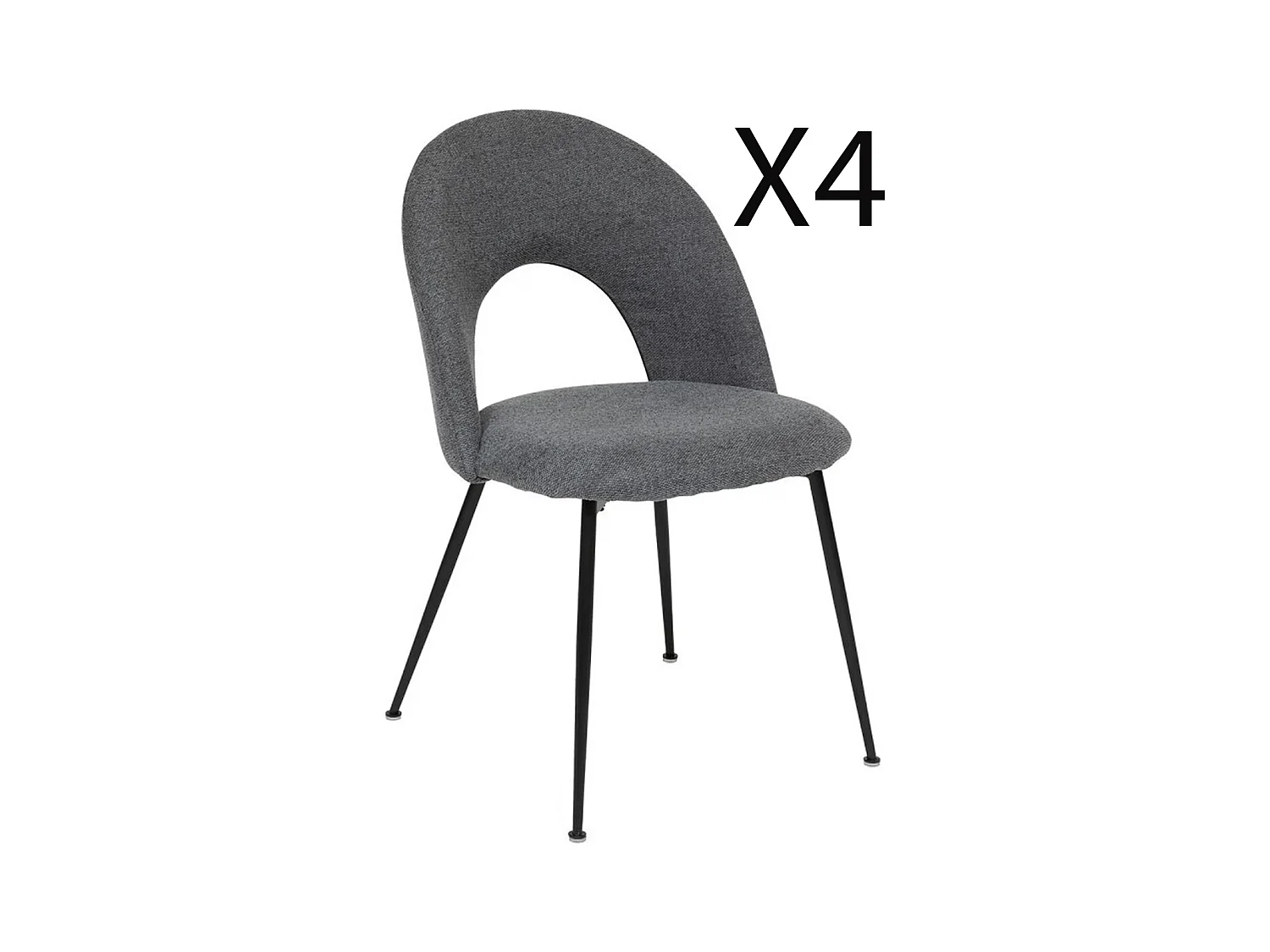 Lot de 4 chaises de salle à manger en tissu coloris gris, pied en métal coloris noir