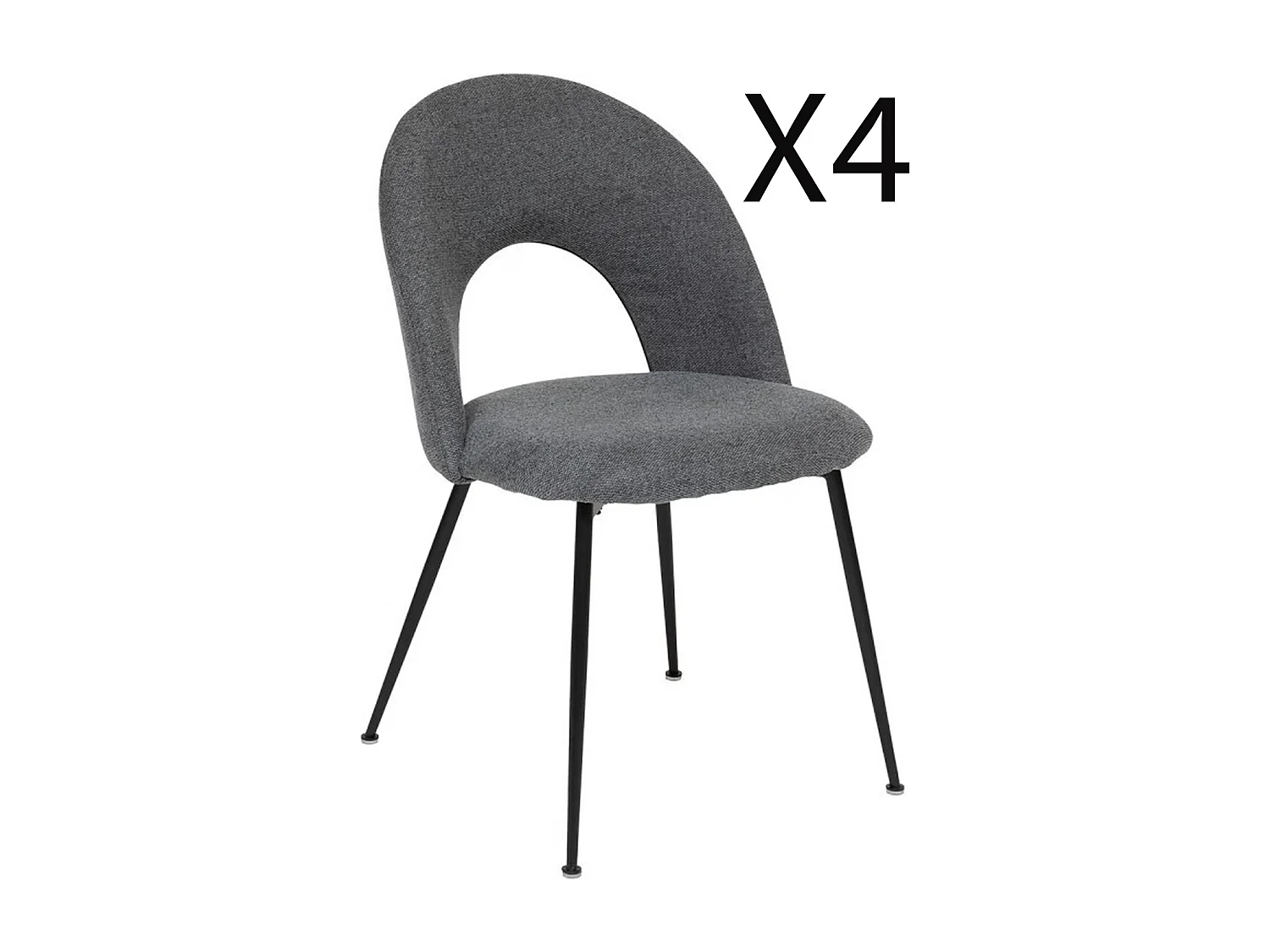 Lot de 4 chaises de salle à manger en tissu coloris gris, pied en métal coloris noir