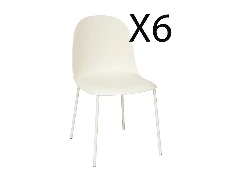 Lot de 6 chaises en Polypropylène coloris blanc, avec pieds en métal coloris blanc