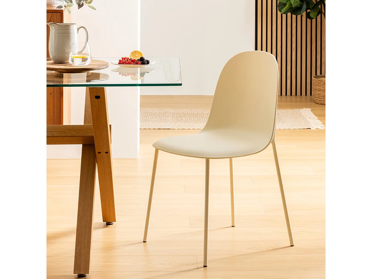 Lot de 6 chaises en Polypropylène coloris blanc, avec pieds en métal coloris blanc