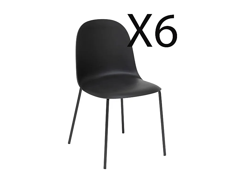Lot de 6 chaises en Polypropylène coloris noir , avec pieds en métal coloris noir